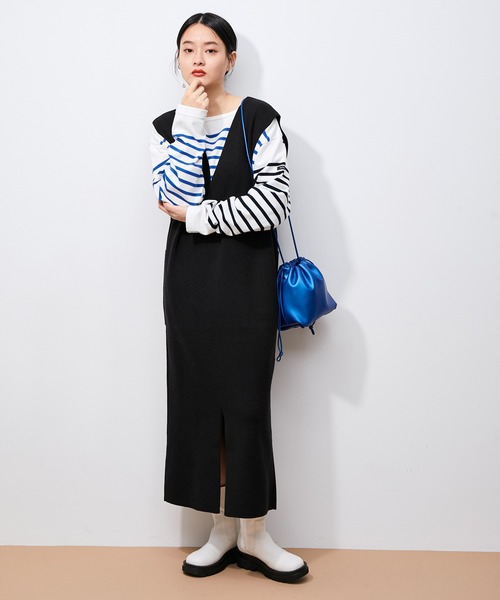 ADAM ET ROPE'（アダムエロペ）の「【2WAY】総針ジャンパースカート（ジャンパースカート・レディース・ブラック/ブラウン/ベージュ系その他・FREE）」の6枚目の写真