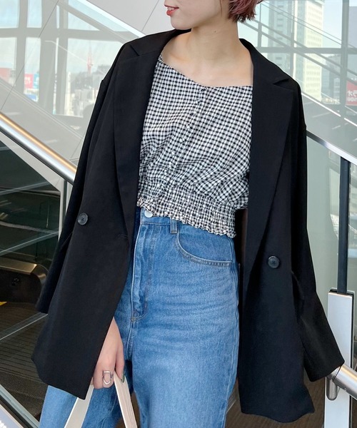 mysty woman（ミスティウーマン）の「Wボタンテーラードジャケット 263697（テーラードジャケット・レディース・ブラック/ベージュ/アイボリー・FREE）」の3枚目の写真