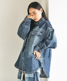 9oz綿麻デニムレギュラーワークシャツユニセックス