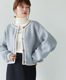 【shemoshelly】WEB限定バイカラーハンドステッチショートカーディガン