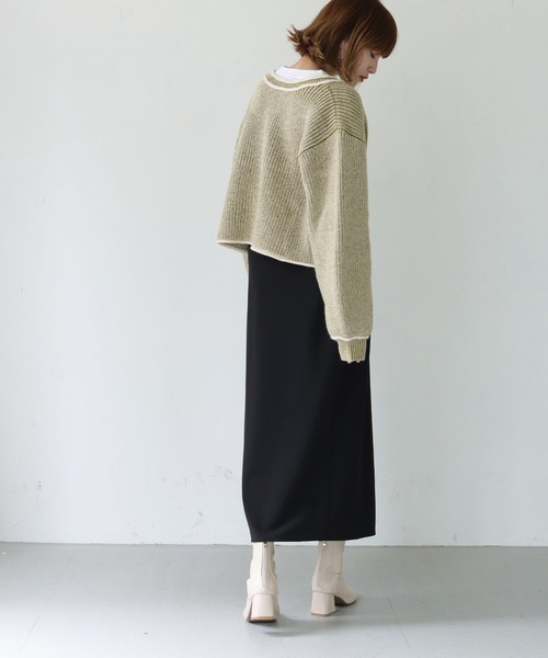 HER CLOSET（ハークローゼット）の「【shemoshelly】WEB限定バイカラーハンドステッチショートカーディガン（カーディガン/ボレロ・レディース・ベージュ/カーキ/ブルー・M）」の18枚目の写真