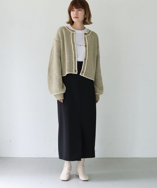 HER CLOSET（ハークローゼット）の「【shemoshelly】WEB限定バイカラーハンドステッチショートカーディガン（カーディガン/ボレロ・レディース・ベージュ/カーキ/ブルー・M）」の16枚目の写真