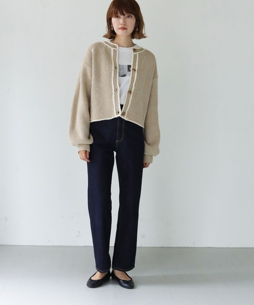 HER CLOSET（ハークローゼット）の「【shemoshelly】WEB限定バイカラーハンドステッチショートカーディガン（カーディガン/ボレロ・レディース・ベージュ/カーキ/ブルー・M）」の11枚目の写真