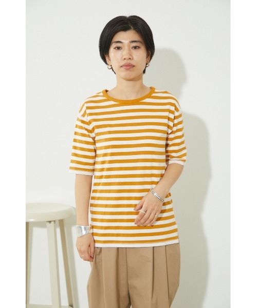 BLACK BY MOUSSY(ブラックバイマウジー)の「half sleeve border t-shirt(ハーフスリーブボーダーTシャツ)(Tシャツ/カットソー・レディース・グリーン系その他/イエロー系その他・FREE)」の16枚目の写真