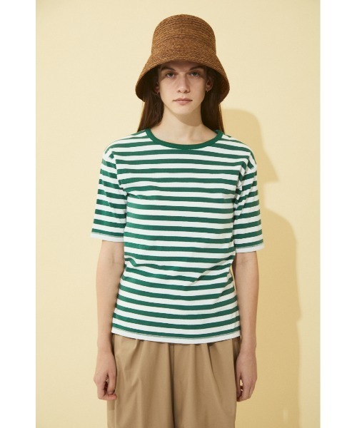 BLACK BY MOUSSY(ブラックバイマウジー)の「half sleeve border t-shirt(ハーフスリーブボーダーTシャツ)(Tシャツ/カットソー・レディース・グリーン系その他/イエロー系その他・FREE)」の5枚目の写真