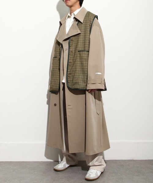 NILWAY(ニルウェイ)の「ルーズパイピングチェックベスト/ジレ(ベスト・メンズ・チャコール/ベージュ系・MEDIUM/LARGE)」の3枚目の写真