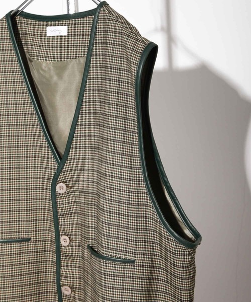 NILWAY(ニルウェイ)の「ルーズパイピングチェックベスト/ジレ(ベスト・メンズ・チャコール/ベージュ系・MEDIUM/LARGE)」の9枚目の写真