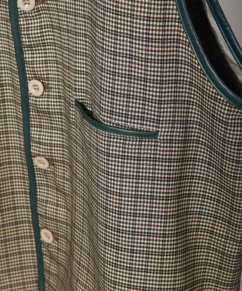 NILWAY(ニルウェイ)の「ルーズパイピングチェックベスト/ジレ(ベスト・メンズ・チャコール/ベージュ系・MEDIUM/LARGE)」の11枚目の写真