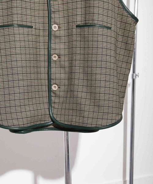 NILWAY(ニルウェイ)の「ルーズパイピングチェックベスト/ジレ(ベスト・メンズ・チャコール/ベージュ系・MEDIUM/LARGE)」の12枚目の写真