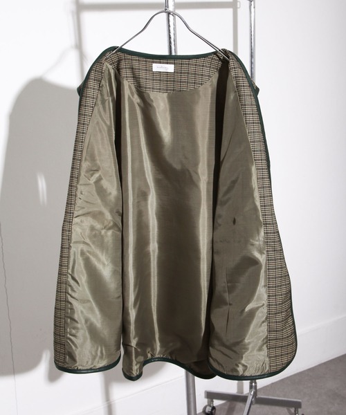 NILWAY(ニルウェイ)の「ルーズパイピングチェックベスト/ジレ(ベスト・メンズ・チャコール/ベージュ系・MEDIUM/LARGE)」の13枚目の写真