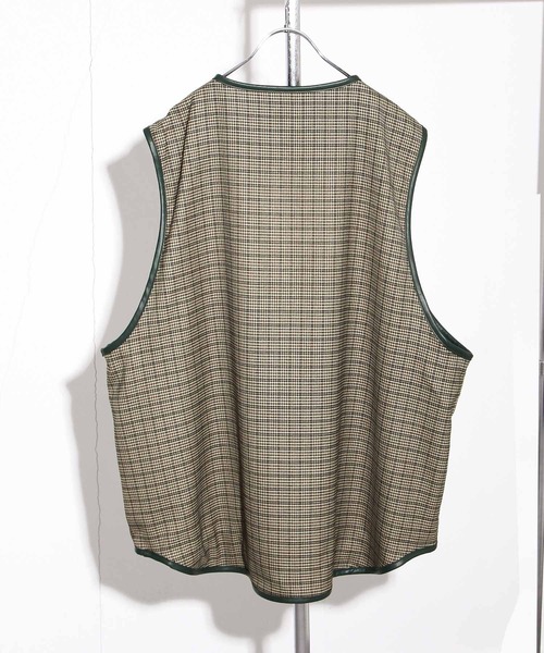 NILWAY(ニルウェイ)の「ルーズパイピングチェックベスト/ジレ(ベスト・メンズ・チャコール/ベージュ系・MEDIUM/LARGE)」の14枚目の写真