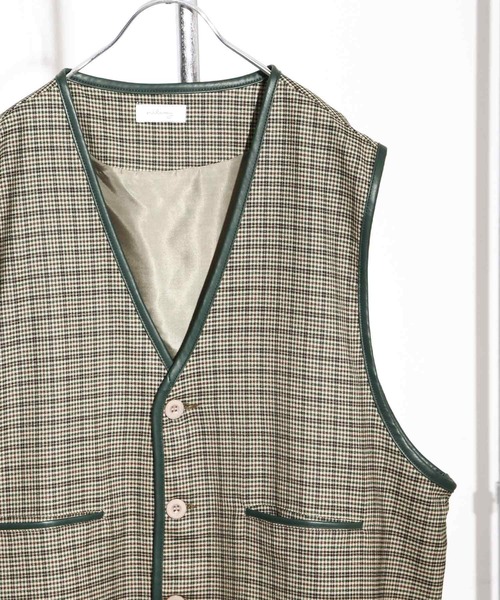 NILWAY(ニルウェイ)の「ルーズパイピングチェックベスト/ジレ(ベスト・メンズ・チャコール/ベージュ系・MEDIUM/LARGE)」の17枚目の写真