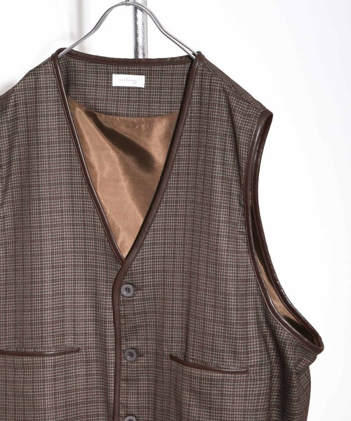 NILWAY(ニルウェイ)の「ルーズパイピングチェックベスト/ジレ(ベスト・メンズ・チャコール/ベージュ系・MEDIUM/LARGE)」の16枚目の写真