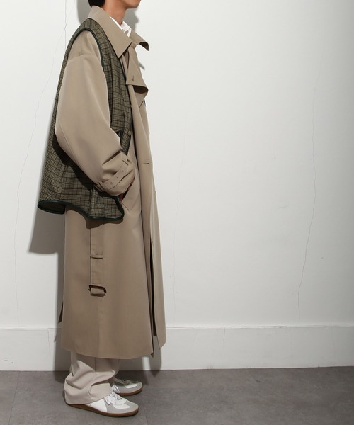 NILWAY(ニルウェイ)の「ルーズパイピングチェックベスト/ジレ(ベスト・メンズ・チャコール/ベージュ系・MEDIUM/LARGE)」の4枚目の写真