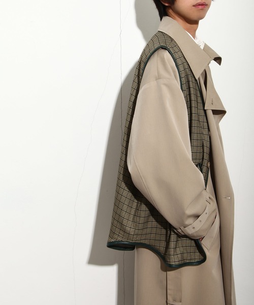 NILWAY(ニルウェイ)の「ルーズパイピングチェックベスト/ジレ(ベスト・メンズ・チャコール/ベージュ系・MEDIUM/LARGE)」の5枚目の写真