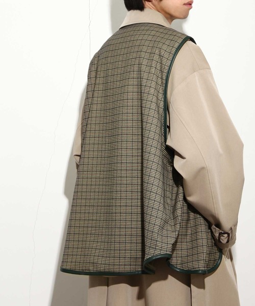 NILWAY(ニルウェイ)の「ルーズパイピングチェックベスト/ジレ(ベスト・メンズ・チャコール/ベージュ系・MEDIUM/LARGE)」の7枚目の写真