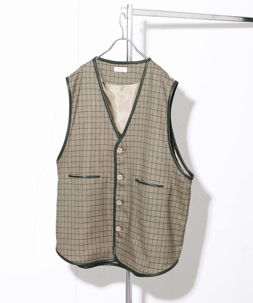 NILWAY(ニルウェイ)の「ルーズパイピングチェックベスト/ジレ(ベスト・メンズ・チャコール/ベージュ系・MEDIUM/LARGE)」の18枚目の写真