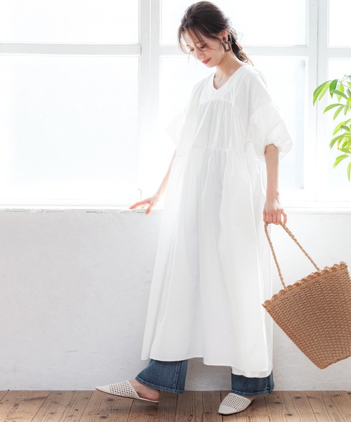 coca(coca)(コカ)の「Vネックティアードワンピース(ワンピース・レディース・ホワイト/ブラック・ONE SIZE)」の1枚目の写真