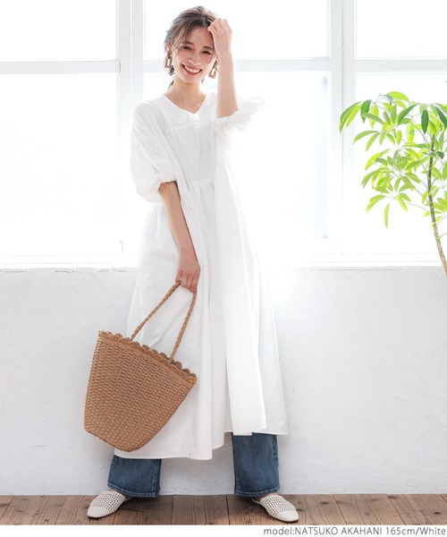 coca(coca)(コカ)の「Vネックティアードワンピース(ワンピース・レディース・ホワイト/ブラック・ONE SIZE)」の9枚目の写真