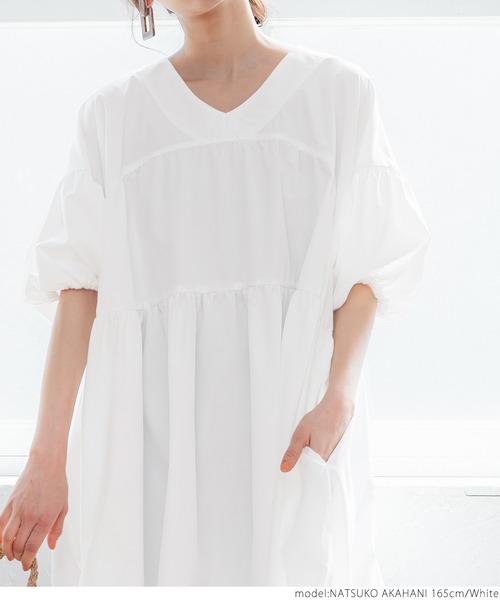 coca(coca)(コカ)の「Vネックティアードワンピース(ワンピース・レディース・ホワイト/ブラック・ONE SIZE)」の11枚目の写真