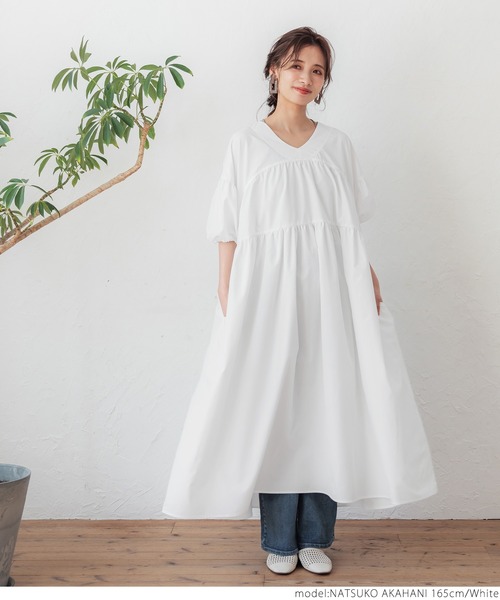 coca(coca)(コカ)の「Vネックティアードワンピース(ワンピース・レディース・ホワイト/ブラック・ONE SIZE)」の14枚目の写真