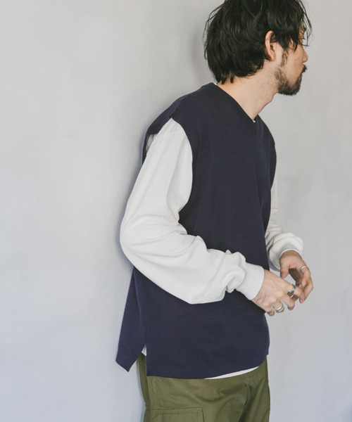 URBAN RESEARCH DOORS（アーバンリサーチドアーズ）の「『一部WEB限定カラー』ダブルフェイスVネックベスト（ベスト・メンズ・ブルー/ネイビー/ブラウン系その他/グレー系その他・MEDIUM/LARGE）」の3枚目の写真