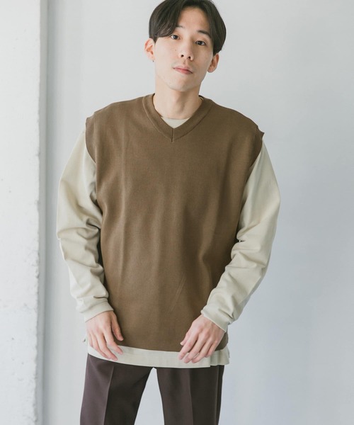 URBAN RESEARCH DOORS（アーバンリサーチドアーズ）の「『一部WEB限定カラー』ダブルフェイスVネックベスト（ベスト・メンズ・ブルー/ネイビー/ブラウン系その他/グレー系その他・MEDIUM/LARGE）」の7枚目の写真