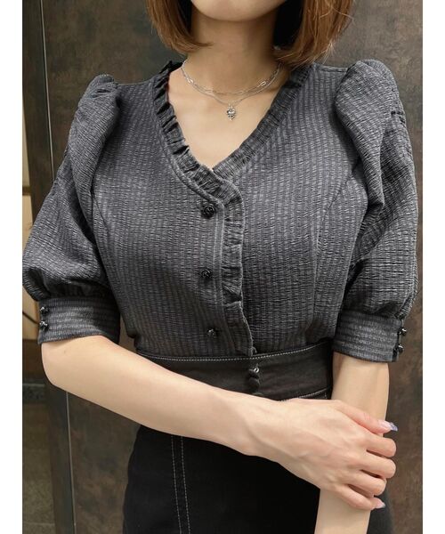 EATME（イートミー）の「ギャザースリーブラッフルブラウス（シャツ/ブラウス・レディース・ブラック/オフホワイト/その他1・FREE）」の2枚目の写真