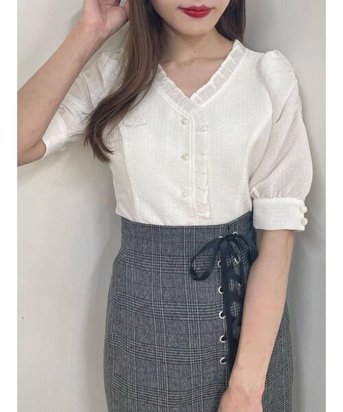 EATME（イートミー）の「ギャザースリーブラッフルブラウス（シャツ/ブラウス・レディース・ブラック/オフホワイト/その他1・FREE）」の13枚目の写真