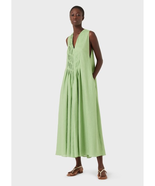 EMPORIO ARMANI(エンポリオアルマーニ)の「【エンポリオ アルマーニ】ワンピース リネン製 プリーツ(ワンピース・レディース・グリーン・38/40)」の1枚目の写真
