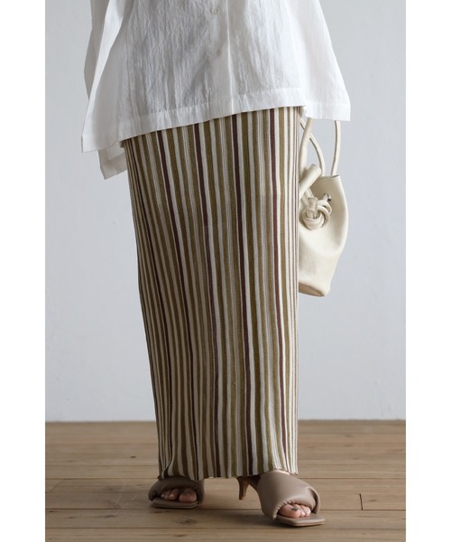 Bonjour Sagan（ボンジュールサガン）の「ストライプニットタイトスカート（スカート・レディース・カーキ/グリーン/オレンジ・FREE）」の2枚目の写真