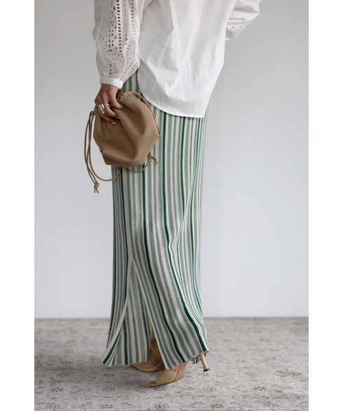 Bonjour Sagan（ボンジュールサガン）の「ストライプニットタイトスカート（スカート・レディース・カーキ/グリーン/オレンジ・FREE）」の7枚目の写真