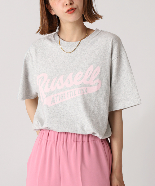Russell Athletic(ラッセルアスレティック)の「【RUSSELL ATHLETIC/ラッセル・アスレティック】別注ロゴTEE(Tシャツ/カットソー・レディース・ホワイト/ライトグレー/ブラック・FREE)」の3枚目の写真
