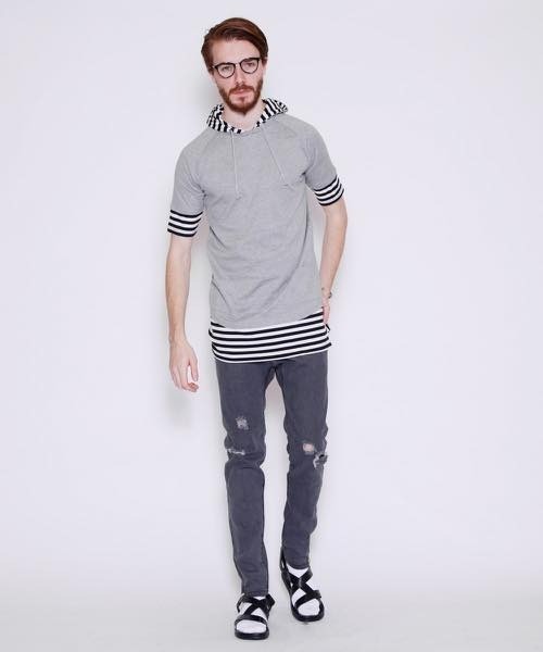 hardcover（ハードカバー）の「hardcover/5分丈ﾎﾞｰﾀﾞｰﾌｰﾄﾞTEE（Tシャツ/カットソー・レディース・グレー・SMALL）」の4枚目の写真