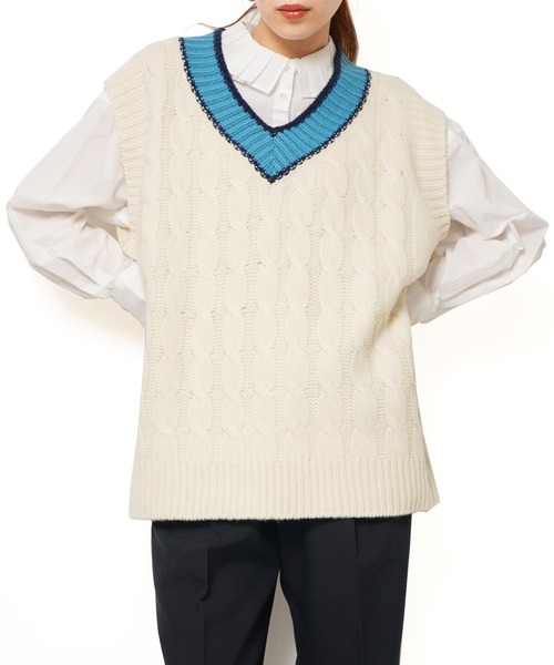 THE SHINZONE(ザ シンゾーン)の「COLOR V KNIT VEST(ベスト・レディース・ホワイト系その他/グリーン系その他・FREE)」の2枚目の写真