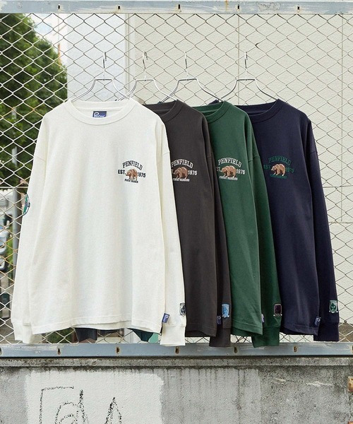 PEN FIELD(ペンフィールド)の「PENFIELD/ペンフィールド 別注 カレッジロゴ ワッペン刺繍ビッグシルエット長袖Tシャツ(Tシャツ/カットソー・メンズ・ホワイト/ネイビー/グリーン/スミクロ・M/L)」の5枚目の写真