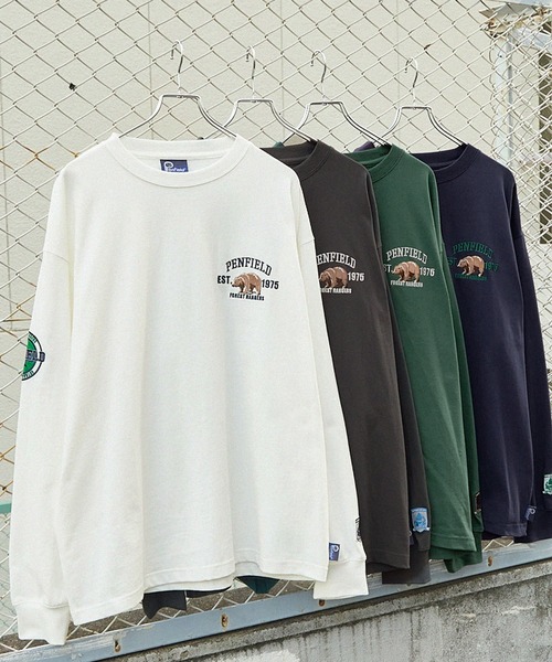 PEN FIELD(ペンフィールド)の「PENFIELD/ペンフィールド 別注 カレッジロゴ ワッペン刺繍ビッグシルエット長袖Tシャツ(Tシャツ/カットソー・メンズ・ホワイト/ネイビー/グリーン/スミクロ・M/L)」の6枚目の写真