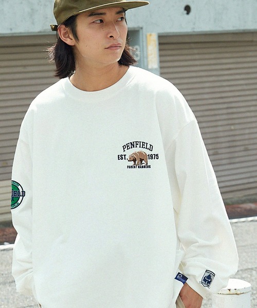 PEN FIELD(ペンフィールド)の「PENFIELD/ペンフィールド 別注 カレッジロゴ ワッペン刺繍ビッグシルエット長袖Tシャツ(Tシャツ/カットソー・メンズ・ホワイト/ネイビー/グリーン/スミクロ・M/L)」の8枚目の写真