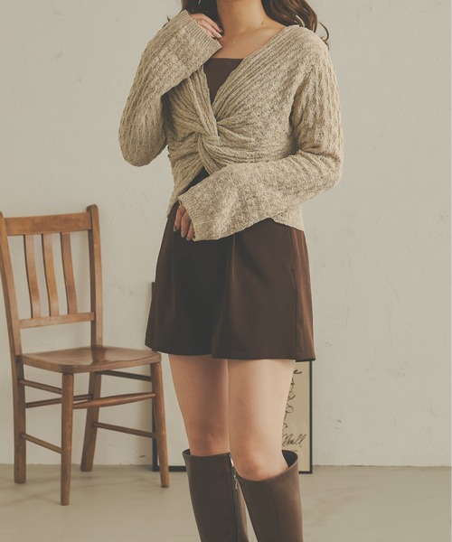 Ambre Neige(アンブルネージュ)の「前後2WAYネジリフレアニット/【WEB/EC限定商品】(ニット/セーター・レディース・ブラウン系その他/アイボリー/ライトブラウン・FREE)」の5枚目の写真