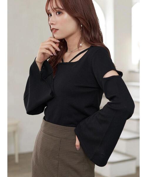 earth music&ecology（アースミュージックアンドエコロジー）の「2wayショルダースリットニットプルオーバー（ニット/セーター・レディース・ブラック/ブルーグリーン/オフホワイト・FREE）」の5枚目の写真