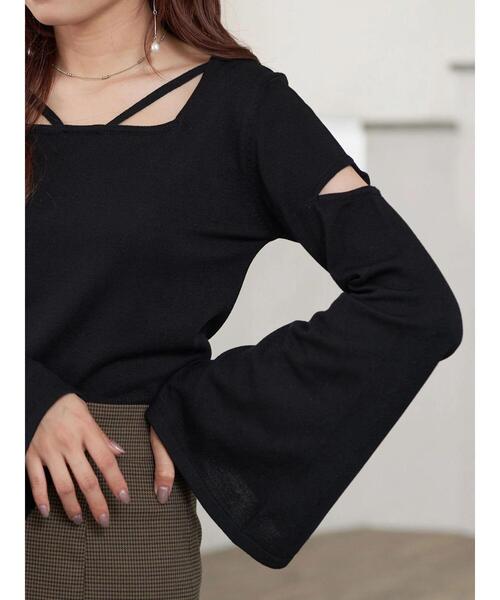 earth music&ecology（アースミュージックアンドエコロジー）の「2wayショルダースリットニットプルオーバー（ニット/セーター・レディース・ブラック/ブルーグリーン/オフホワイト・FREE）」の6枚目の写真