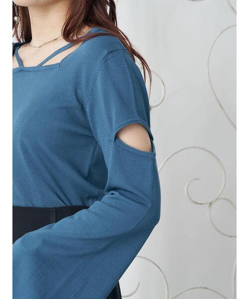 earth music&ecology（アースミュージックアンドエコロジー）の「2wayショルダースリットニットプルオーバー（ニット/セーター・レディース・ブラック/ブルーグリーン/オフホワイト・FREE）」の8枚目の写真