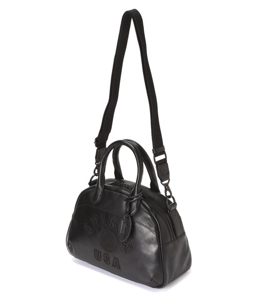 AVIREX（アヴィレックス）の「VARSITY LEATHER MINI-BOSTON BAG/ バーシティーレザー ミニボストンバッグ / AVIREX /アヴィレックス（トートバッグ・レディース・ブラック/ブラック系その他/ダークグリーン系・F）」の3枚目の写真