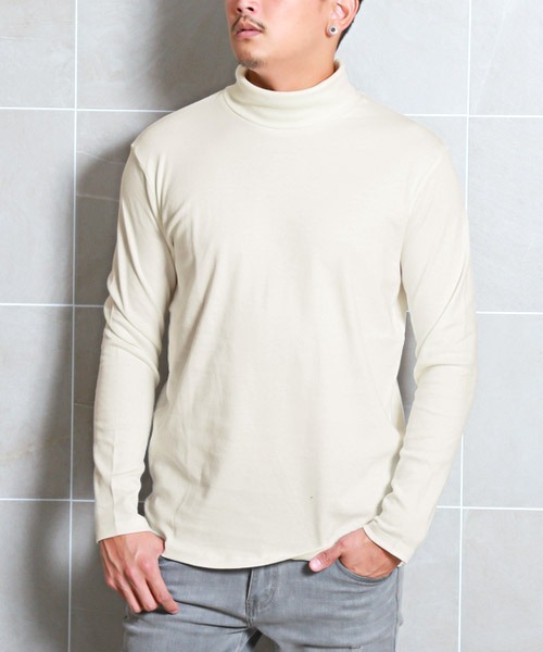 LUXSTYLE(ラグスタイル)の「無地タートルネックロンT(Tシャツ/カットソー・メンズ・ホワイト/杢グレー/ブラック・L/XL/M)」の2枚目の写真
