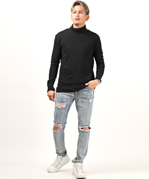 LUXSTYLE(ラグスタイル)の「無地タートルネックロンT(Tシャツ/カットソー・メンズ・ホワイト/杢グレー/ブラック・L/XL/M)」の10枚目の写真