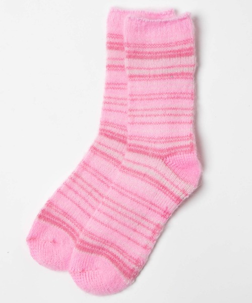 WEGO（ウィゴー）の「WEGO/モケモケボーダーソックス（ソックス/靴下・レディース・グリーン/ピンク/オレンジ・FREE）」の7枚目の写真