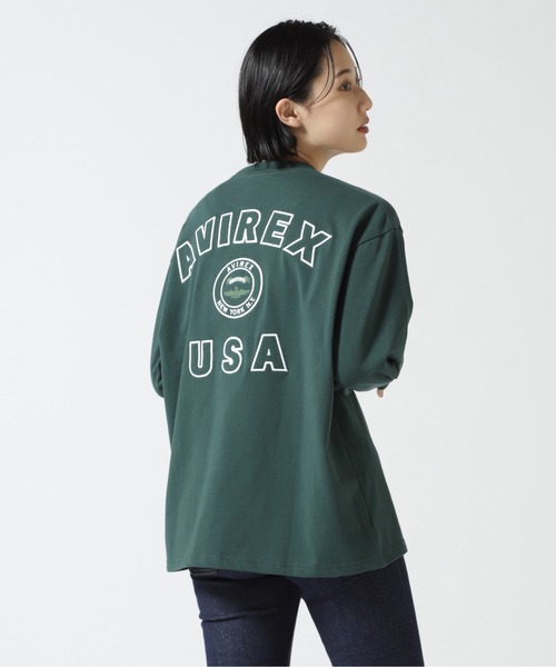 AVIREX（アヴィレックス）の「L/S VARSITY LOGO T-SHIRT/ バーシティロゴTシャツ（Tシャツ/カットソー・レディース・ホワイト系2/ダークグリーン系/ブラック・F）」の18枚目の写真