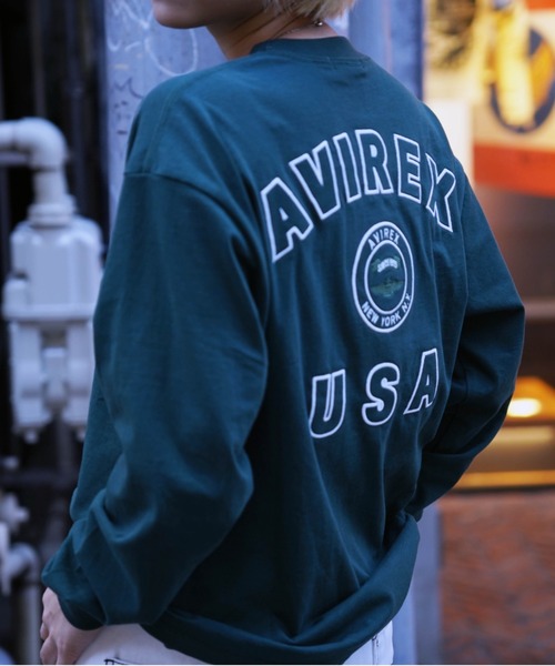 AVIREX（アヴィレックス）の「L/S VARSITY LOGO T-SHIRT/ バーシティロゴTシャツ（Tシャツ/カットソー・レディース・ホワイト系2/ダークグリーン系/ブラック・F）」の21枚目の写真