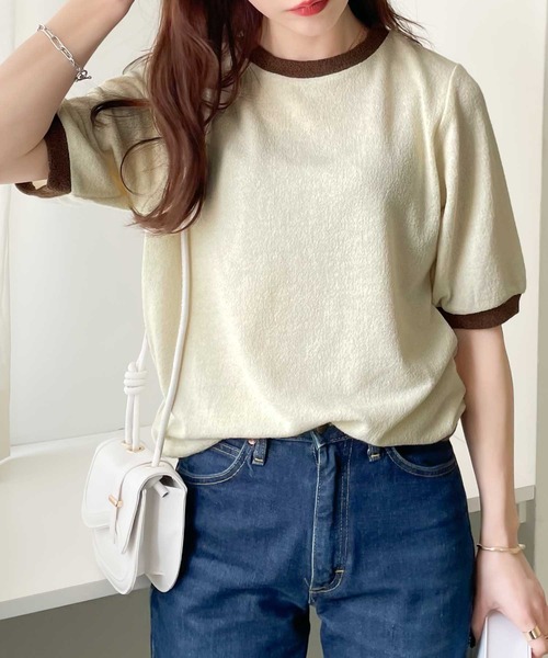 Java(ジャバ)の「《JaVaジャバ コラボ》夏のマストアイテム。レトロ配色リンガーTee(Tシャツ/カットソー・レディース・ブルー/オフホワイト/ブラック/アイボリー/イエロー/モカ/グリーン/ブラウン/レッド・LARGE/MEDIUM/SMALL/X-LARGE)」の1枚目の写真