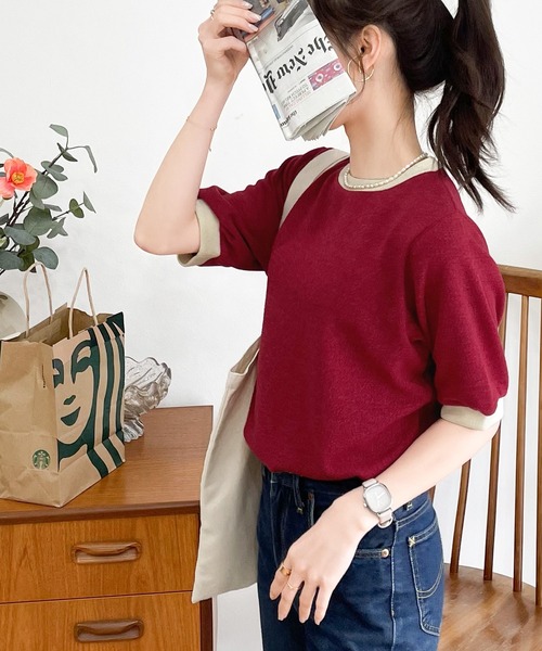 Java(ジャバ)の「《JaVaジャバ コラボ》夏のマストアイテム。レトロ配色リンガーTee(Tシャツ/カットソー・レディース・ブルー/オフホワイト/ブラック/アイボリー/イエロー/モカ/グリーン/ブラウン/レッド・LARGE/MEDIUM/SMALL/X-LARGE)」の15枚目の写真
